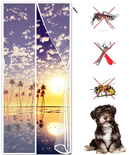 Fly Screen for Doors Magnetic Net, 150 x 200 cm Pet and Kid Friendly for Sliding Glass Door French Patio White