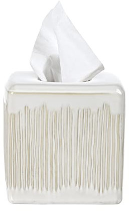 Motifeur Accessori da bagno, porta fazzoletti in ceramica, scatola decorativa quadrata per fazzoletti (bianco avorio)