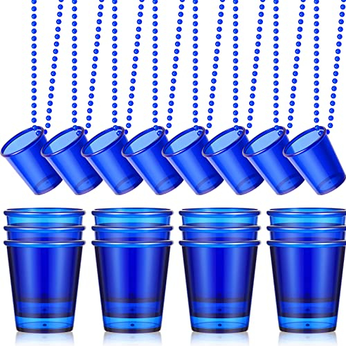 Sureio 24 Pieces Shot Glass on Beaded Necklace Plastic Shot Cup Necklace Bachelorette Party Team Men and Women Supplies(Royal Blue)