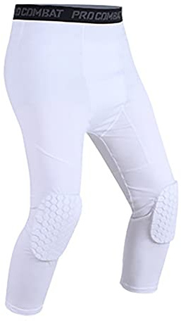 Hovershoes Men's Basketball Pants with Knee Pads, Football Baseball Soccer Sports Protector Gear Compression Pants, 3/4 Compression Tights Leggings
