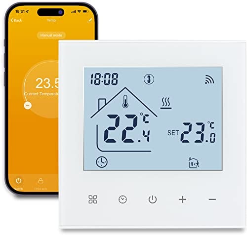 Termostato Caldaia Wifi,Termostati Smart Digitale per Riscaldamento Ambiente,Cronotermostato Wifi Programmabile con Schermo LCD,Compatibile con Alexa 3A Bianco TDR89W-WIFI-WPB