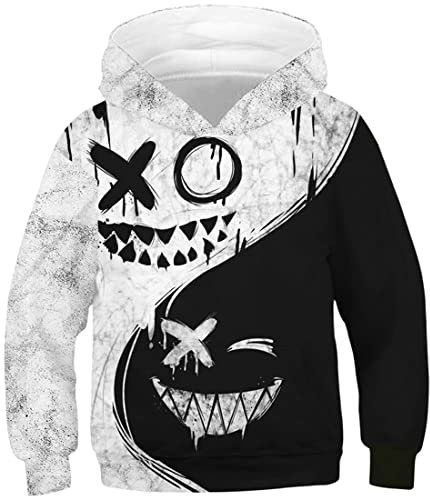 PADOLA Jungen Kapuzenpullover 3D Druck 4-13 Jahren Kinder Hoodie Boys Lustig Gedruckt Langarmshirt Weihnachtspullover Halloween Weihnachten Chirstmas Geschenke (2 Black, 9-10 Jahre)