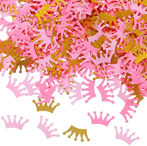 Prasacco 300 Stück Konfetti, Kunststoff Krone Konfetti 25 x 10mm Mini-Kronenkonfetti für Tischdekoration Geburtstagsfeier Thema Partei Urlaub Jahrestag Dekoration DIY Handgemacht(Hellrosa, Rosa, Gold)