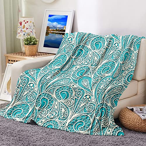 Fleecedecke Kinder, Kuscheldecke 200X150 Weich Weiß Sofaüberwurf Flanell Paisley Sofadecke Couchdecke