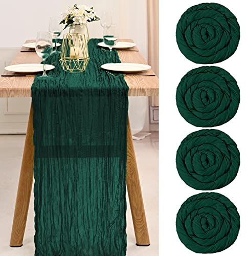 4er-Pack dunkelgrüner Käsetuch-Tischläufer, halbtransparenter Tischläufer, Gaze-Tischdecke, 10 Fuß, rustikale Dekorationen für Küche, Hochzeit, Urlaub, Partyzubehör (dunkelgrün, 300 cm)