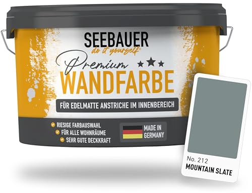 SEEBAUER diy Wandfarbe Grau 10L für Innen (No. 212 Mountain Slate) Edelmatte dunkelgraue Innenfarbe - Grautöne sehr hohe Deckkraft - Matt, Abwaschbar und Tropffrei