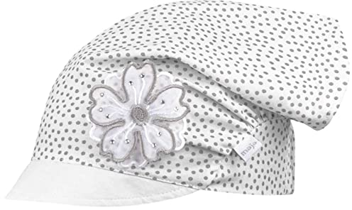 Kopftuch Mütze Schirmmütze Mädchen Sommer Baumwolle Punkte Blume, Größe: 52/54, Farbe: Creme-Grau