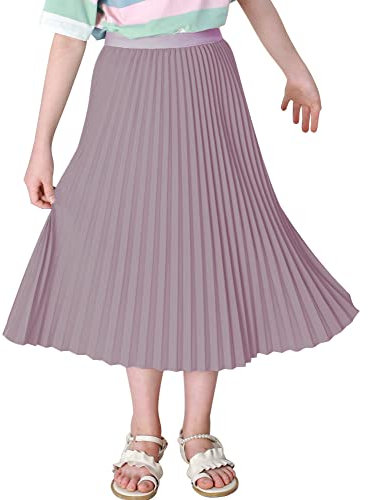 Maeau Faltenrock Lang für Mädchen Chiffon Plissee Rock Kinder Mädchen Mittellange Midi Faltenröcke 11 12 Jahre 150 Lila A Linien Röcke Elastische Hohe Taille Gefaltete Rock Sommer Frühling Schule