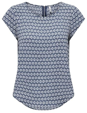 ONLY Onlvic S/S AOP Top Noos Ptm T-Shirt pour Femme, Denim foncé/AOP:Small Ikat, 36