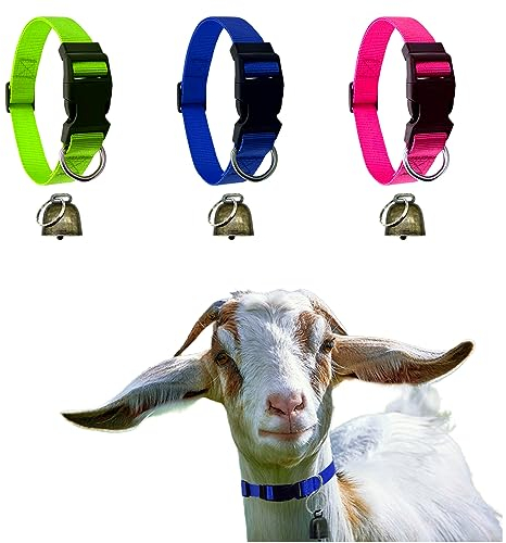 Collari per capra con campana, set di 3 collari regolabili in nylon per pecora, con mucca, cavallo, pecora, campanella in bronzo anti-smarrimento, accessori per mucche, capre e piccoli animali da
