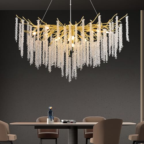 AHXIAOZN Modern Kronleuchter Kristall Leuchte,Luxus Kristall Pendelleuchte,Dimmbar Kristall Hängeleuchte,für Esszimmer, Küche, Wohnzimmer, Schlafzimmer, Flur, Café,Bar(Gold,120cm)