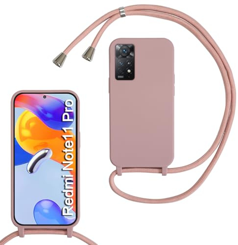 Coque pour Xiaomi Redmi Note 11 4G avec Cordon,Collier pour Étui en Silicone Liquide avec Portable Sangle réglable Bandouilière Lanyard Colliers,Housse Anti-Choc Case Redmi Note 11S,Sable,Sable Rose