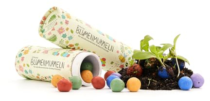 Die Stadtgärtner Canicas de flores el original, 25 bombas de semillas hechas a mano y coloridas con más de 20 tipos de semillas de flores, obsequios para cumpleaños infantiles, 100 % ecológicos y