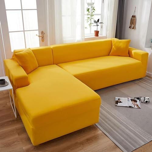 FEEGAR Sofabezug L U Form Eck Stretch Sofa/Couch überzug, Universal Couchbezug, Sofa überzug Für 1/2/3/4 Sitzer, Couch überzug Sofaschoner(L Form Ecksofa Erfordert Zwei),Gelb,2 Seater