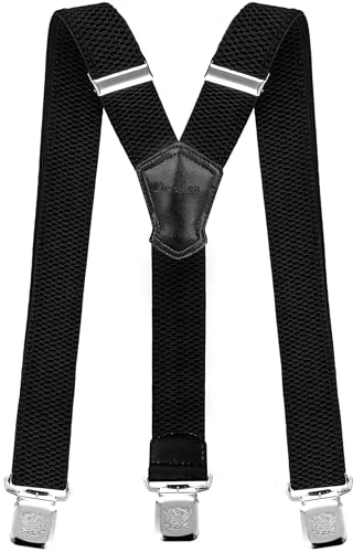 Decalen Herren Hosenträger Schwerlast Verstellbar mit 3 Starken Clips, 40 mm Breit Ideal für Arbeit, Freizeit & Formelle Anlässe, Einheitsgröße, Längste Länge, Y, X Form (Y Style, Schwarz)