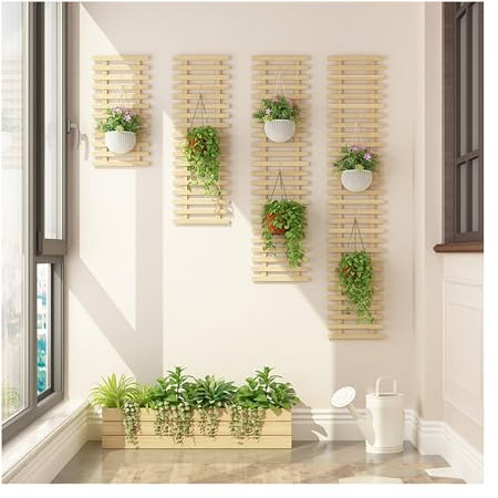 Juego de 4 Maceteros de Pared de Madera, Maceteros Colgantes, Maceteros de Pared para Plantas Trepadoras, Exhibición de Marco Interior y Exterior, Colgadores de Plantas (Logboekkleur)