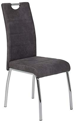 Hela Tische, 1ner Pack Esszimmerstuhl Susi, Bezug Vintage Anthrazit, Chromgestell, Lehne mit Griff, 120kg belastbar