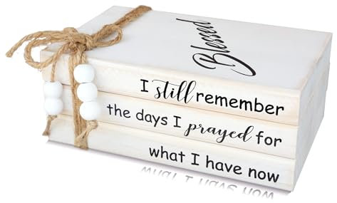 GNIYNAY Wooden Rustic White Decorative Books Stack for Coffee Table - Faux Books for Home Decoration Modern Farmhouse Bookshelf Mantle Decor - I Still Remember the Days I Prayed