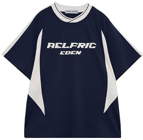 Aelfric Eden Herren T-Shirts Oversized Unisex Jersey Vintage Fußball Trikot Baggy Tshirt für Sommer Blau M