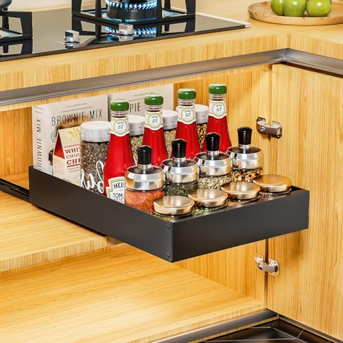 PNNP Ausziehbare Schublade Küche 30cm - Teleskopschublade zum Kleben Schrank Organizer für Küchenschrank Innenschublade Organizer, Slide Out Drawer (30 B x 42.5 T x 7 H cm) - Schwarz