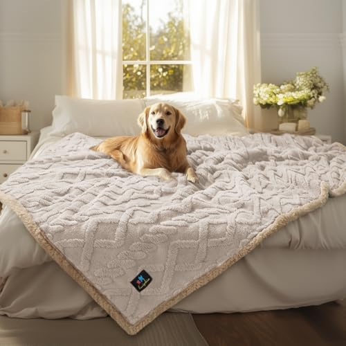 Luciphia Wasserdichte Haustierdecke, flüssigkeitssicher, Hundedecken für Sofa, Bett, Couch, wendbar, Sherpa-Fleece, Möbelschutz für kleine, mittelgroße und große Hunde und Katzen, Beige, dick, Größe