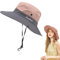 FUIPVGI Sonnenhut Damen, Faltbarer Sonnenhut UV Schutz mit Verstellbare Kinnband, Breite Krempe Mesh Strand mit Pferdeschwanzloch für Fischer, Wandern, Outdoor, Gartenarbeit, Reisen (Rosa)