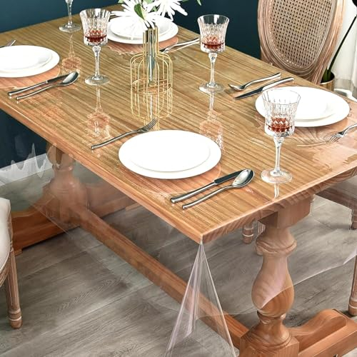 VBNZBK Tischdecke Transparent 200 x 140 cm, 0.2 MM Tischdecke Durchsichtig Abwaschbar, PVC Tischfolie, Wasserdicht & Fettdicht Für Küche & Haushalt