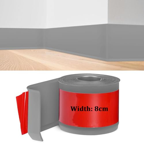 Plinthe Souple Autoadhésive, Plinthe Adhesive en PVC, 10M Gris Plinthe Cuisine, 8cm de Large, Bande Décorative Flexible, Plinthe Autoadhésive pour Cuisines, Salles de Bains et Salons