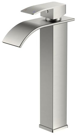 FORIOUS Wasserhahn Bad,Wasserfall Waschtischarmatur Einhandmischer Armatur Waschbecken mit Auslauf Höhe 220 MM,Wassersparend, Energiesparend,Brushed Nickel