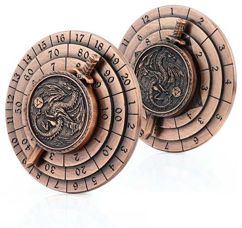 Haxtec Spinner Dice 7-in-1 Metal DND Dice Set Unique Dice Spinner Antique Copper Rotate Metal D&D Dice for Dungeons and Dragons DND Gifts MTG RPG Role Playing Gaming Dice