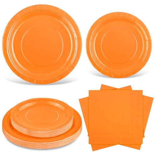 Ruisita 48 Pieces Orange Party Supplies Orange Tableware Including 7 Inch and 9 Inch Paper Dinner Plates 2 Ply Napkins for Wedding, Birthday Party, Picnic, Barbecue (Serves 16)