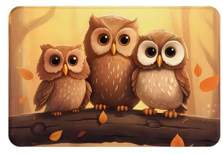 KINGWW Fußmatte mit niedlichen braunen Cartoon-Eulen, robust und lustig, für den Innenbereich, Maße: 60 x 40 cm, leicht zu reinigende Bodenmatte.