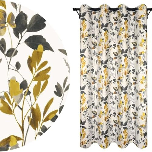 Voppi Ösenvorhang 140 x 260 cm gemustert Vorhang Blätter Blumen grau gold Ösenschal Interner Wohnzimmer Wohnzimmer Blickdicht Fenstervorhang