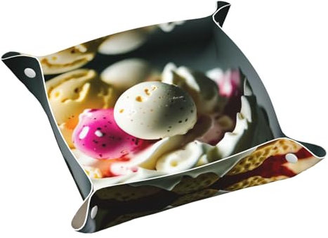 Bandeja de tocador, bandeja de piel de PVC para viajes, organizador de viaje pequeño para llaves, carteras, relojes, monedas (delicioso patrón de helado)