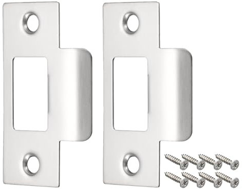 Door Strike Plate,2Sets Door Security Strike Plates & Matching Screws,Short Strike Plate Internal Door Lock Mortice Latch Stainless Steel Latch Deadbolt Strike Plate for Wooden Doors House Door