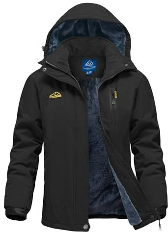 donhobo Damen Outdoor Winterjacke Winddichte Wasserdicht Softshell Jacke Warm Fleece Skijacke Funktionsjacke mit Abnehmbarer Kapuze, Schwarz, S