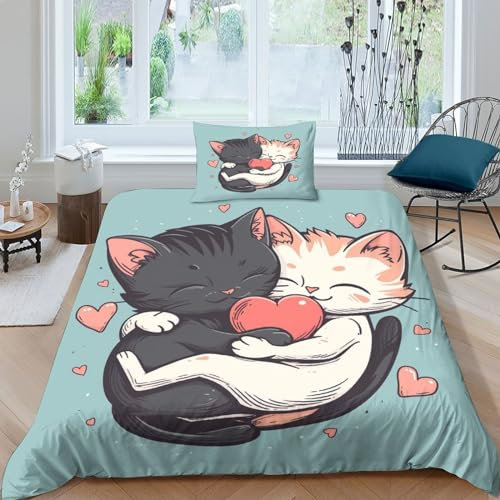 GZCVBDYUY Cute Kat Bettbezug Set Bettwäsche-Sets Kinderbettwäsche Reißverschluss Mit Kissenbezügen Betten Set Für Jungen Und Mädchen, Kinder Single(1Tier5x200cm)