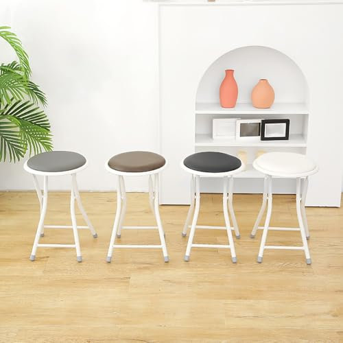 YCBTPS Esszimmer Hocker Ohne Rückenlehne, Rund Klapphocker Mit Leder Gepolstert, Moderne Barhocker, Tragbarer Hocker Für Hause(Gray)