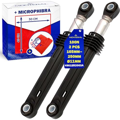 2 Piezas Amortiguador Lavadora 100N Ø11mm Longitud 165 mm – 250 mm con Código Original 4901ER2003A para LG - Completo con Bayeta Microfibra - MONTERAL