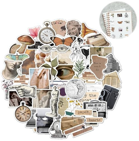 Vintage Sticker Aesthetic Aufkleber 50 Stücke,Literarische und künstlerische Retro Aufkleber,Vintage Kunst Aufkleber, ästhetische Dekor Aufkleber für Scrapbook Laptop Helm Koffer,Retro Geschenke