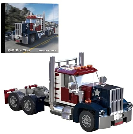 SymGrpu Stadt Ametikanischer Lastwagen Bausteine Bausatz, 268 PCS LKW Klemmbausteine BAU und Display, STEM Sammlerfahrzeuge Modellspielzeug für Erwachsene Teens