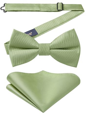 Enlision Fliege Herren Salbeigrün Anzug Fliegen mit Einstecktuch Set Vorgebunden Formelle Hochzeit Smoking Schleife und Taschentuch für Männer