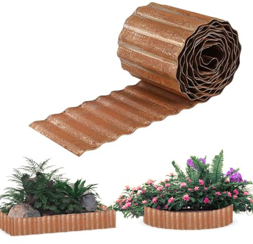 Bordure de Jardin en métal 30cm H x 6m Long, Bordure de Paysage ondulée Bordure de pelouse galvanisée, Bordure de Jardin Flexible pour parterres de Fleurs entourés d'arbres- Rouille