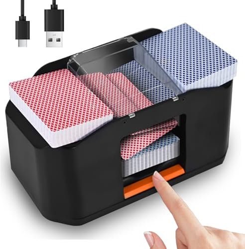 QUICARD Geräuscharmer und wiederaufladbarer Kartenmischer für 2 Kartensätze, 2000 mAh, automatischer elektrischer Mischer für Kartenspiele, Texas Hold'em, Poker, Heimkartenspiele, Blackjack