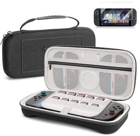 Carrying Case for Switch 2,Hard Travel Shell Compatible with Nintndos Switch 2 Console with 10 Game Cartridge Holders and Tempered Film,Waterproof & Shockproof Design,Portable Gaming Accessories