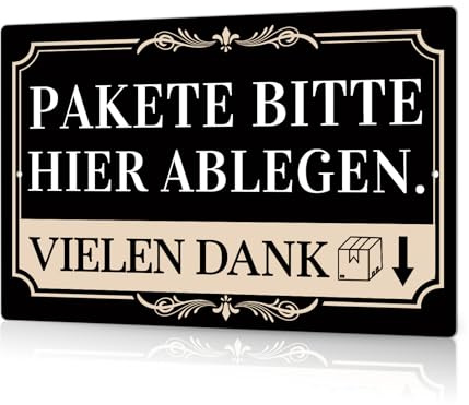 Putuo Decor Pakete Bitte Hier Ablegen Schild, Paketkasten Türschild, Metall Paket Abstellhinweis, Wetterfest, Retro Design, 30x20 cm