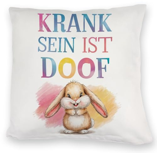 speecheese Kuschelkissen Krank Sein ist doof mit niedlichem Kaninchen | Lustiges DekoKuschelkissen für Genesung und mehr