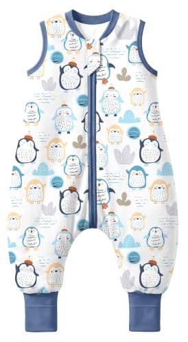 MIKAFEN Baby Schlafsack mit Füßen 2,5 Tog, Größe 70, Höhe 75–85 cm | 100% Baumwolle ärmelloser Kinder winterschlafsack,2-Wege-Reißverschluss, für Frühling, Herbst und Winter nutzbar,Blauer