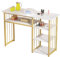 PERZOE Nageltisch, Computertisch, Nageltisch MIT Absaugung, Schreibtisch mit Schubladen, Schminktisch ohne Spiegel Marmor-Weid Gold, Nageltisch aus Holz Metallgestell, 100 x 40 x 76 cm Weiß