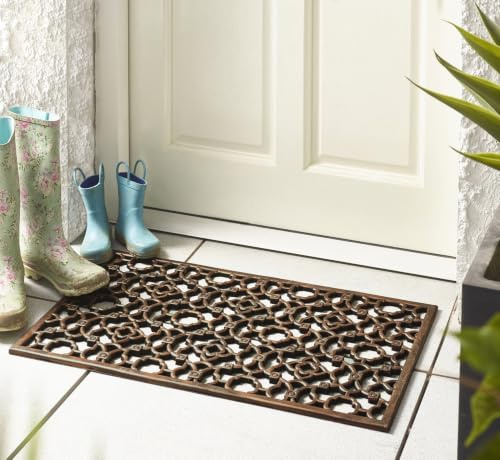 Lord of Rugs Classic Bronze Outdoor Rubber Scraper Door Mat for Home Entrance Garden Heavy Duty Non-Slip Dirt Trapper Rubber Mat Cast Iron Effect in 45 x 75 cm